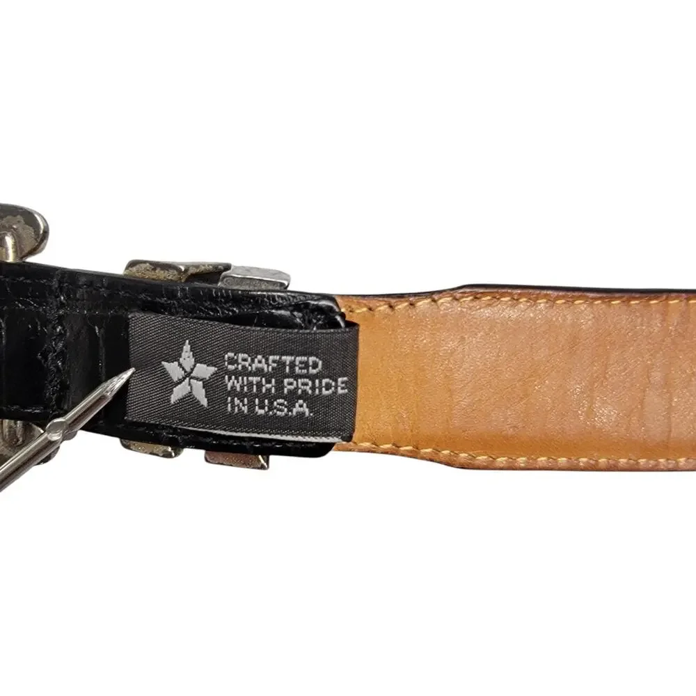 Vintage Brighton Onyx Mens Black Leather Belt Size 40 Croc Embossed USA Made